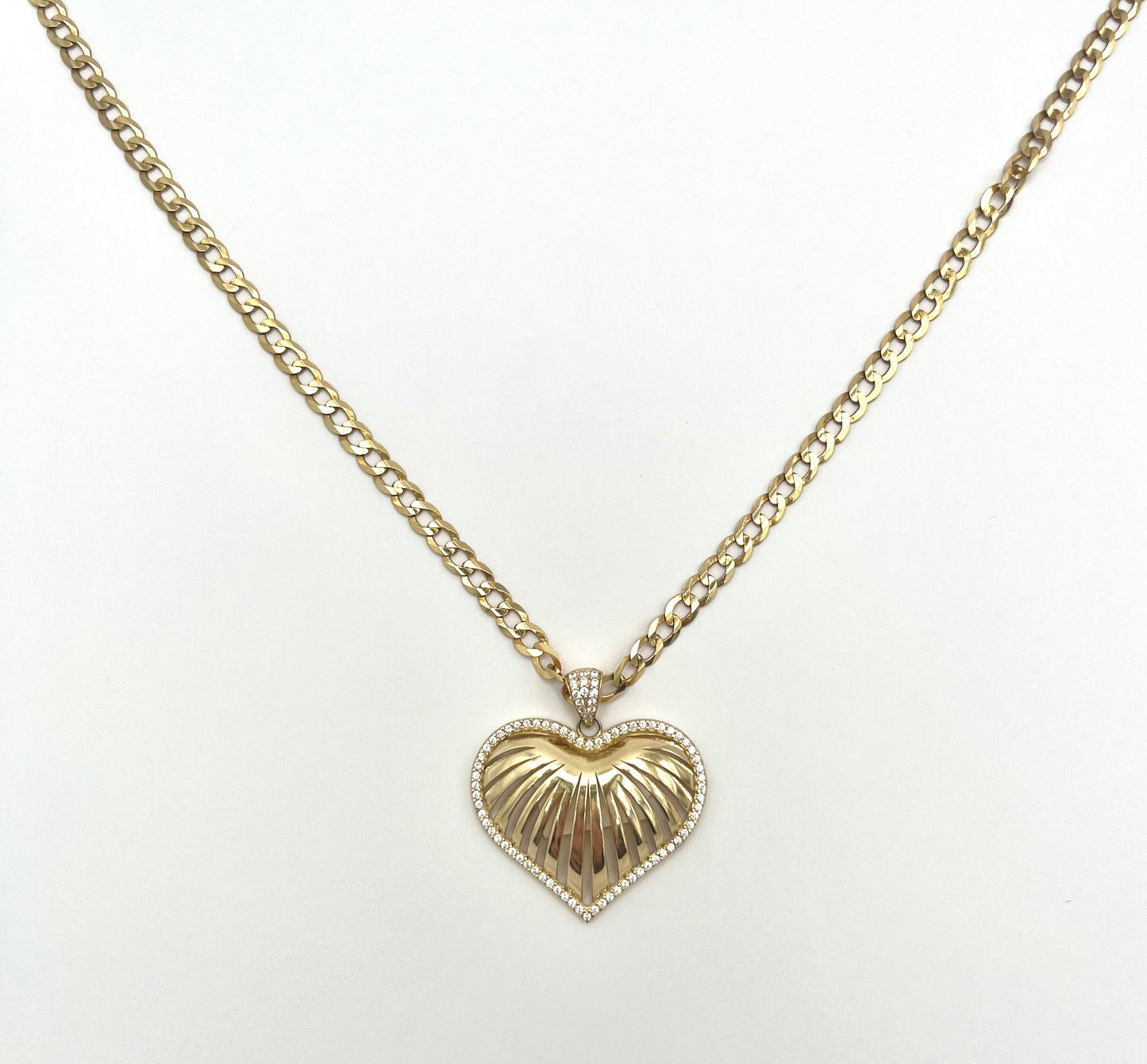 Italian Cuban Chain with Heart Pendant and Small Diamonds