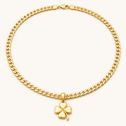 10K gold Cuban chain with clover pendant